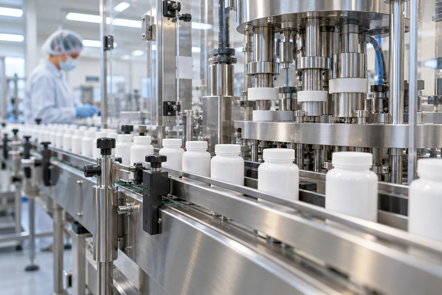 Bottles moving along a filling line
